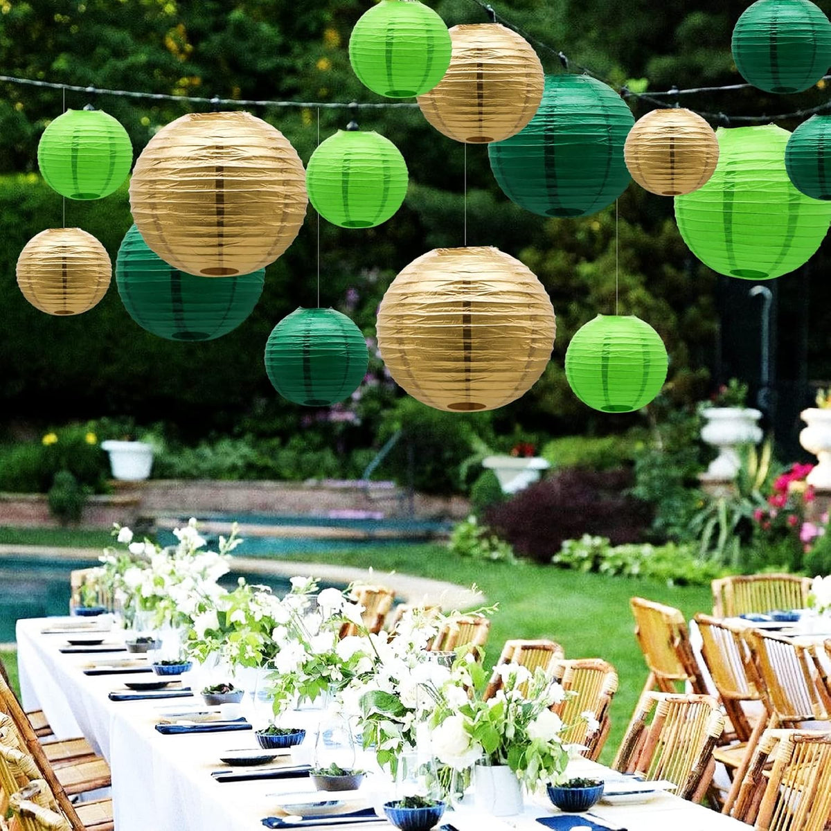 ADLKGG Green Paper Lanterns Party Decorations, Round Hanging Lantern for St. Patrick's Day, Graduation, Wedding, Tropical Jungle Theme Birthday Party Football Theme Baby Shower Decorations