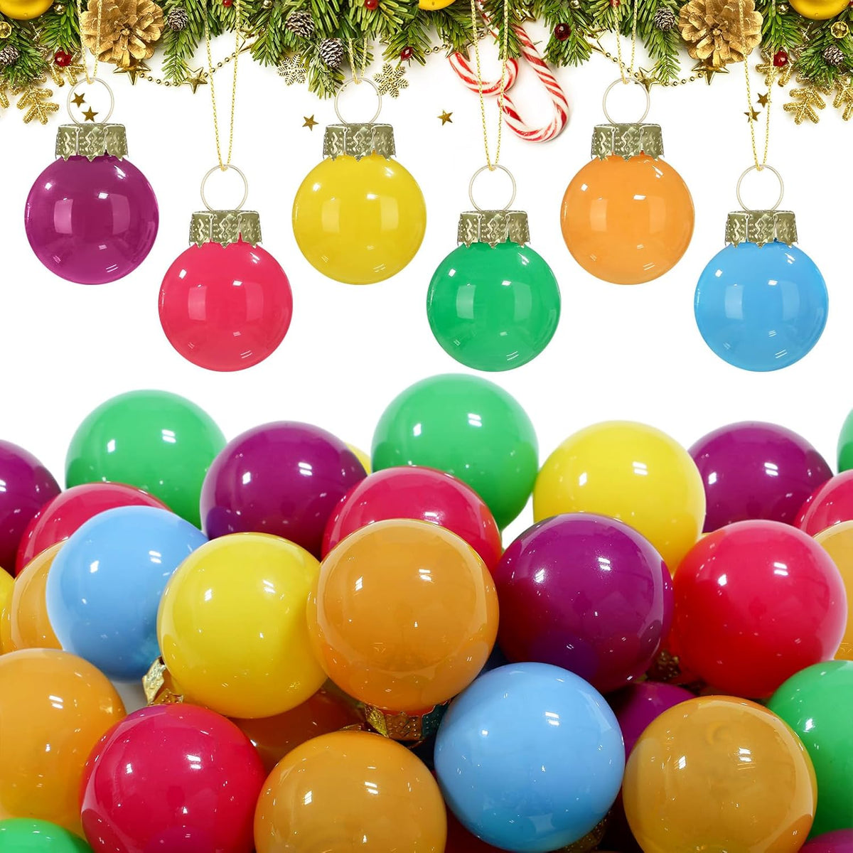 Tioncy 32 Pcs 1 Inch Mini Glass Christmas Ornaments Balls Shiny Christmas Balls Tiny Tree Hanging Decoration Small Colorful Ball Pendant for Xmas Party Supplies(Neon Color)