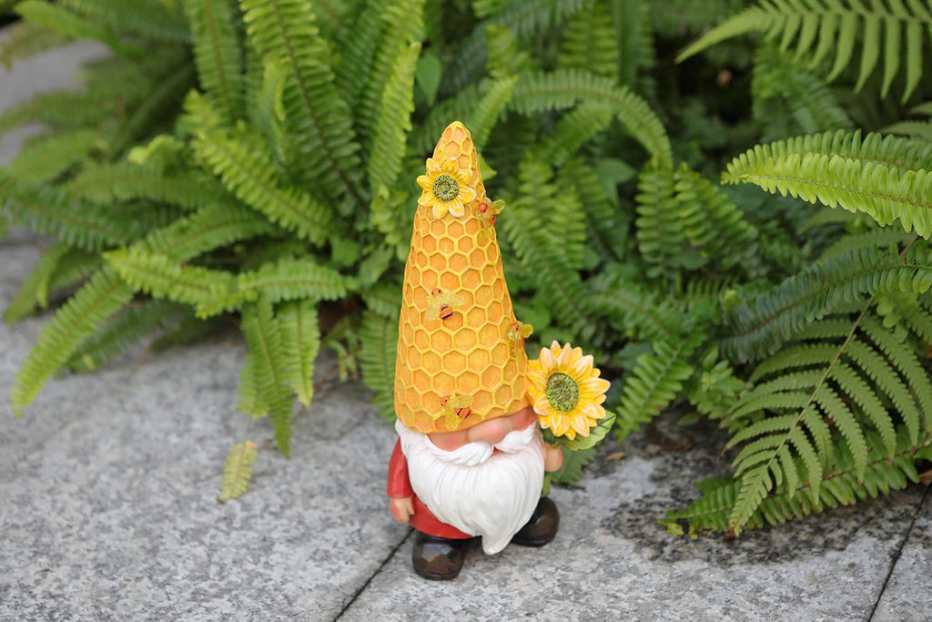 Solar Gnome Garden Decor Outdoor Statue - Gnome Sunflower LED Waterproof Sculptures Lights, Gnome Pond/Yard Statues Outside Decoration, Home, Lawn, Patio, Resin Animal Ornament, Women/Gardening Gift