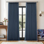Navy Blue Linen Blackout Pinch Pleated Double Layer Curtains 90 Inches Long | by Twodrapes