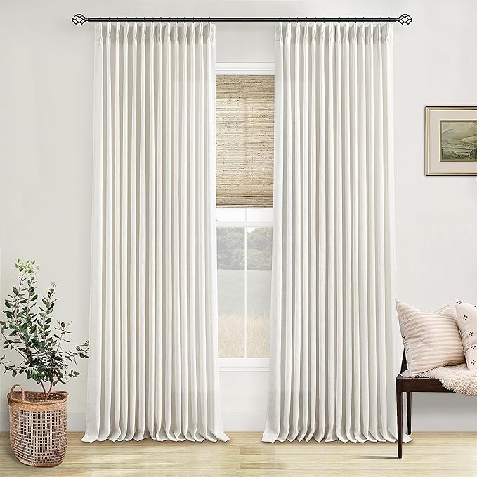 Memory Shape Trained Pinch Pleated Linen Curtains 100 Inches Long | Natural - Image 9