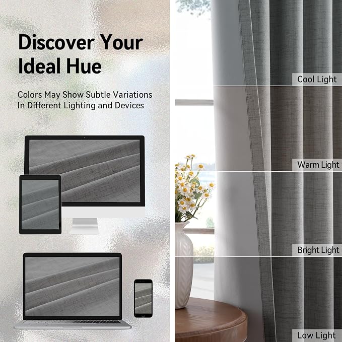 100% Blackout Linen Textured Curtains 96 Inch Long, Light Blocking, Thermal - Image 6