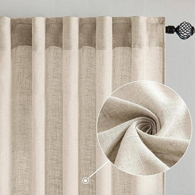 MIULEE Beige Linen Curtains 52x90 Inch 2 Panels - Image 2