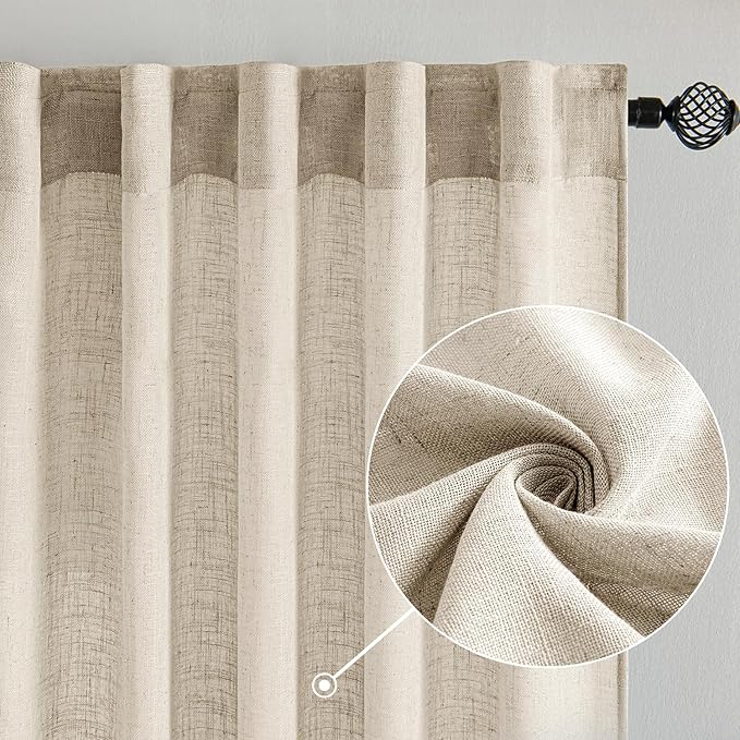 MIULEE Beige Linen Curtains 52x72 Inch 2 Panels - Image 2