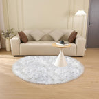ORINOVA Grey and White Washable Shaggy Round Rug 5ft Circle Faux Sheepskin - Image 7