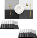 Leetaltree Gray with White Grid Pattern Placemats Set of 12 - Heat Resistant Non-Slip Place mats for Dining Table, Washable Durable PVC Vinyl Woven Table Mats（Grey Grid, 12）