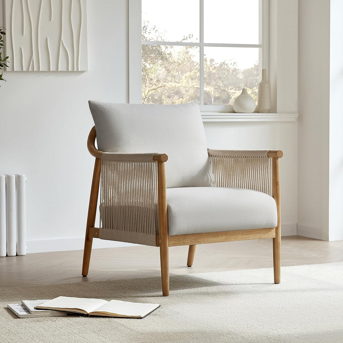 CHITA Braid Armchair Set of 2, Modern Accent Chair for Living Room, Light Grey