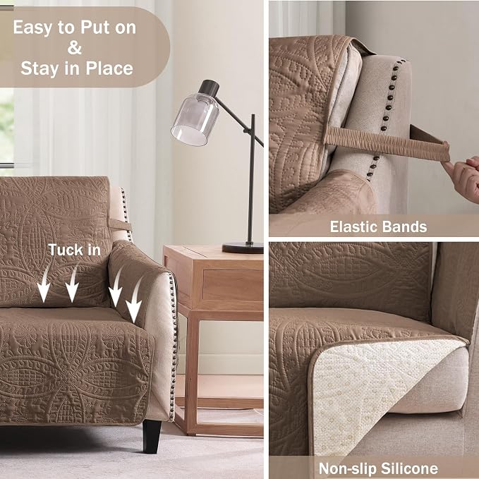 Toffee Quilted Recliner Covers, Camel Large Recliner Chair Covers, Lazy Boy - Image 3