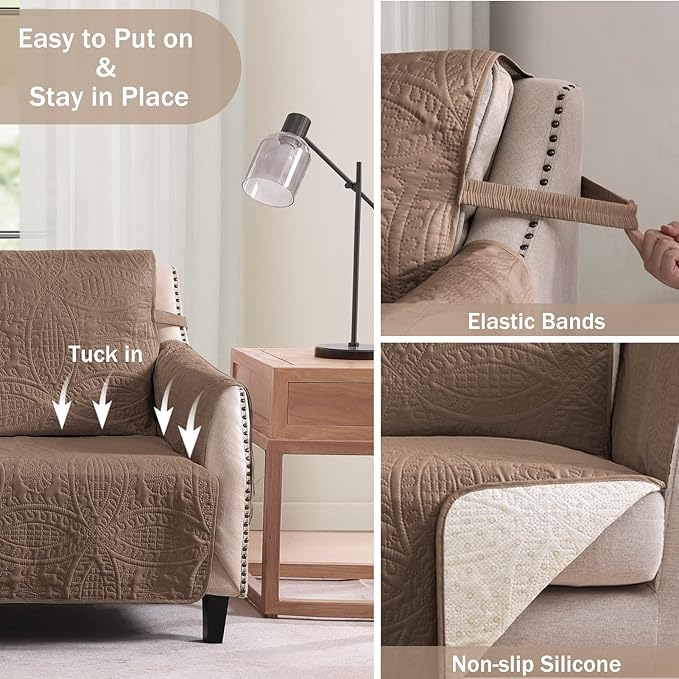 Toffee Loveseat Covers 2 Cushion Couch, Water-Repellent Sofa Cover - Image 5