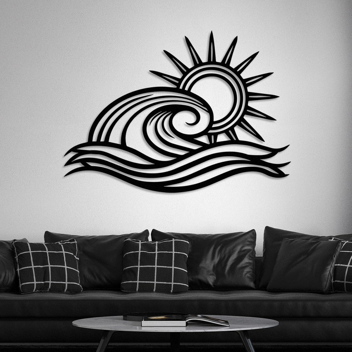 Wita Home Ocean Wave Metal Wall Art, Sun Beach Decor, Coastal Large Wall Sculpture for Home, Indoor/Outdoor Use, Nautical Wall Hanging, Eye-Catching Addition to Living Room (White, 18 x 11 inches)