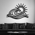 Wita Home Ocean Wave Metal Wall Art, Sun Beach Decor, Coastal Large Wall Sculpture for Home, Indoor/Outdoor Use, Nautical Wall Hanging, Eye-Catching Addition to Living Room (Gold, 32 x 19 inches)