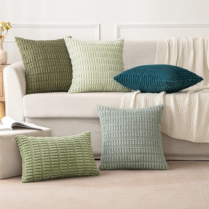 MIULEE Corduroy Decorative Throw Pillow Covers 18x18 Olive Green Pack of 2 | - Image 6