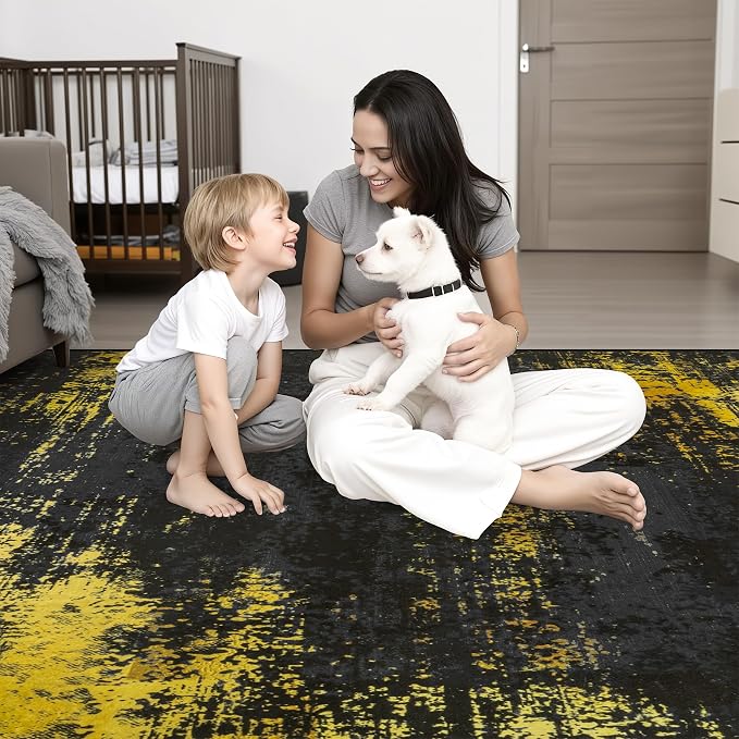 Round Area Rug Living Room: 5 ft Modern Washable Indoor Carpet | - Image 2