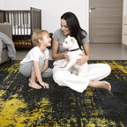 Area Rug Living Room: 5x5 Modern Washable Soft Carpet Black Gold | - Image 2