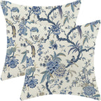 CXMEIFLY Spring Floral Birds Pillow Covers 22 x 22 Inch Set of 2 for Chinoiserie Flowers Decor Throw Pillows Blue and White Plant Outdoor Decorative Cushion Cases for Couch Bed Decorations