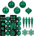50PCS Christmas Tree Ornaments Set with Shatterproof Balls Icicle Snowflake Hanging Ornaments for Home Office Farmhouse Christmas Decorations, Dark Green