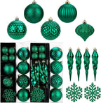 50PCS Christmas Tree Ornaments Set with Shatterproof Balls Icicle Snowflake Hanging Ornaments for Home Office Farmhouse Christmas Decorations, Dark Green
