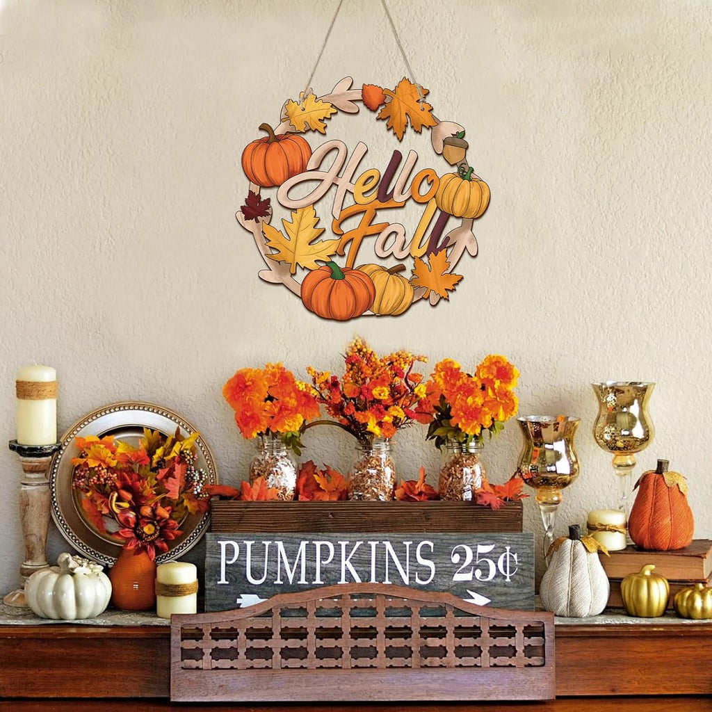 Unfinished Fall Wreaths Wood Crafts to Paint Set of 3, 11" Bulk Autumn Leaves Pumpkin Wreath Ornaments for Painting, Unfinished Wood Cutouts DIY Ornaments for Front Door with Ropes