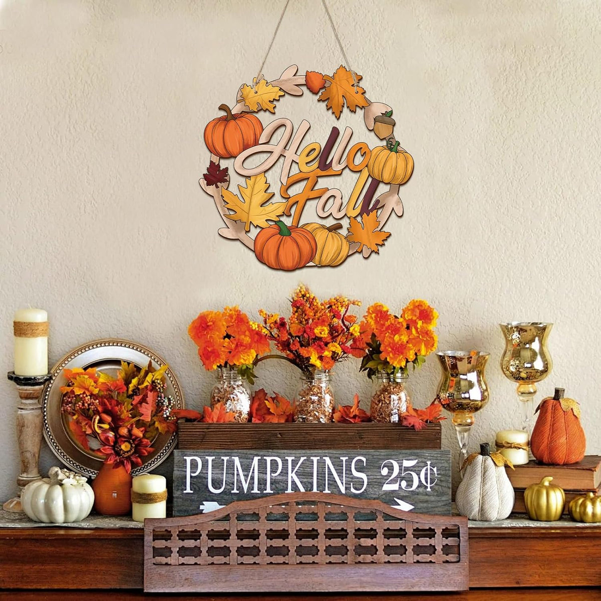 Unfinished Fall Wreaths Wood Crafts to Paint Set of 3, 11" Bulk Autumn Leaves Pumpkin Wreath Ornaments for Painting, Unfinished Wood Cutouts DIY Ornaments for Front Door with Ropes