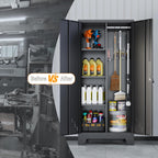 61" H Metal Storage Cabinet, Utility Cabinets with Locking Doors, Laundry Cabinet with Hanging Rod, Garage Tool Storage Cabinets for Home Office, Garage, Bathroom (Black)