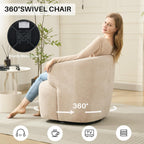 Swivel Accent Chair, Chenille Barrel Chair for Living Room, Cozy Round Boucle Arm Chair, Metal Base for Club Nursery Bedroom, Beige