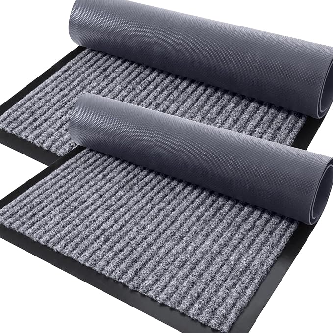OLANLY 2-Pack Front Door Mats 71x23, Waterproof Heavy-Duty Doormats | Light Gray by OLANLY