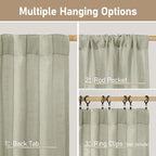 Sage Grey Linen Boho Semi Sheer Curtains 80 inch Length 2 Panels | Light - Image 3