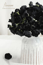 Floroom Ranunculus Artificial Flowers 18 Pcs Black Faux Silk Mini Ranunculus Bulk Fake Wedding Filler Flowers for DIY Bouquets, Centerpieces, Bridal Shower Decorations & Arrangements