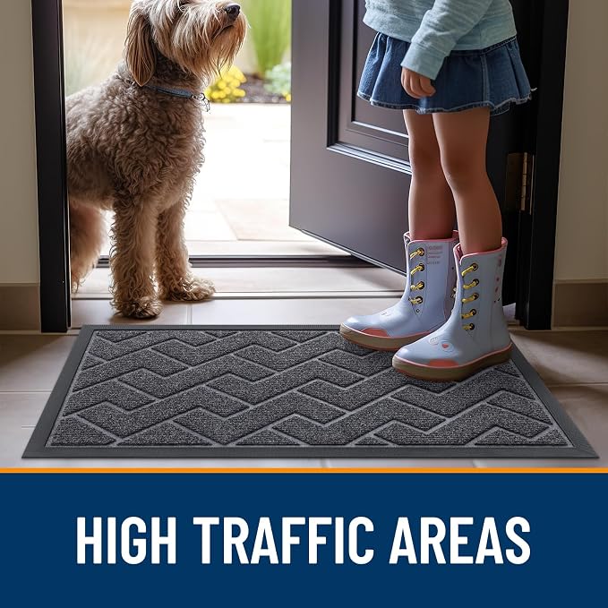 OLANLY Front Door Mat Outside 35x23, All-Season Absorbent Rubber Doormat | Grey - Image 8