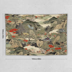 Asian Tapestry,Japanese Red Landscape Asian Watercolor Abstract Art Tapestry, Asian Japanese Wall Tapestry, Nature Landscape Tapestries for Bedroom Living Room Decor 60"x40"