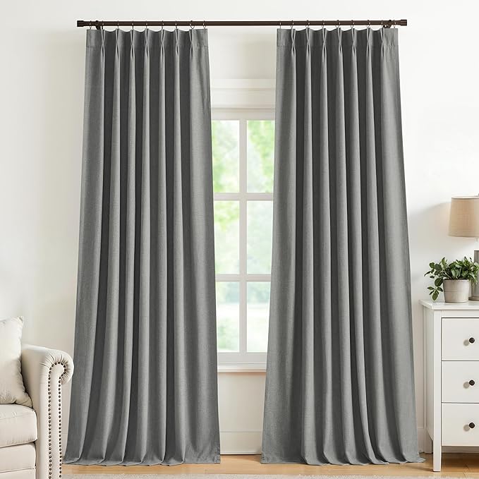 Vision Home Pinch Pleated Dark Grey Blackout Curtains 84 inch Linen Blended by VisionHome