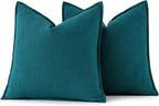 MIULEE Decorative Linen Pillow Covers 18x18 Inch Teal Blue | Boho Farmhouse​ - Image 6