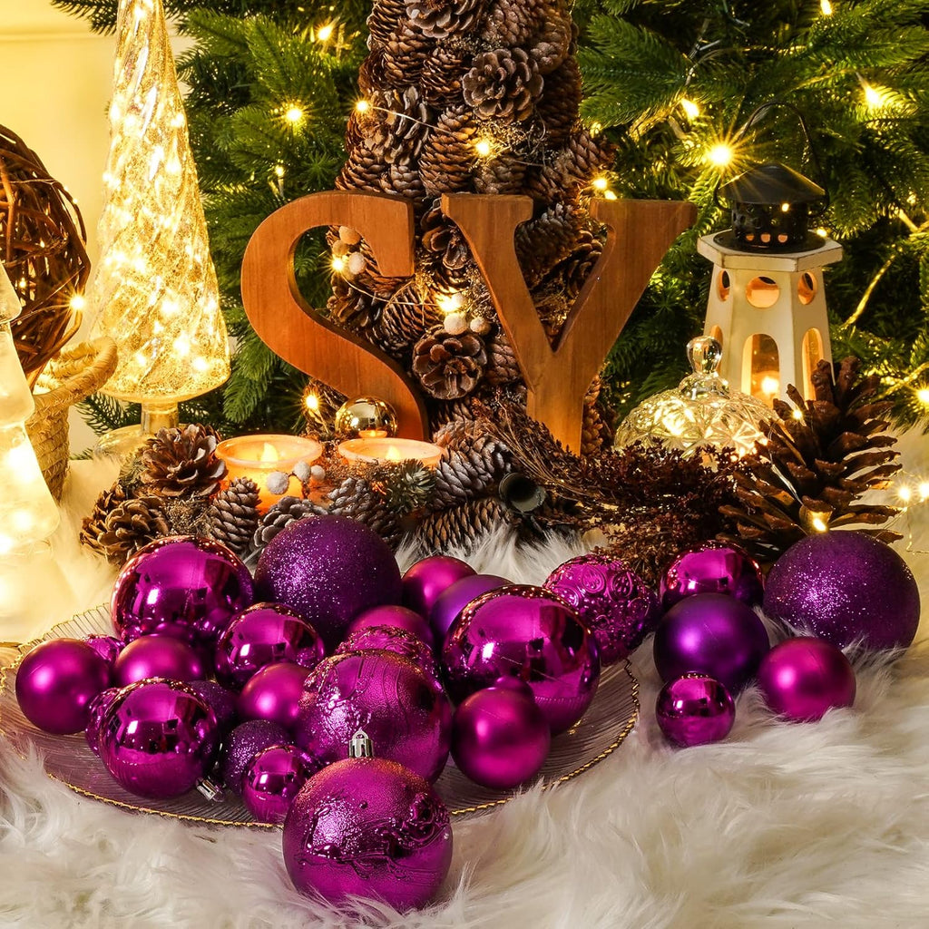 Purple Christmas Ball Ornaments for Christmas Decorations - 45 Pieces Xmas Tree Shatterproof Ornaments with Hanging Loop for Holiday and Party Decoration