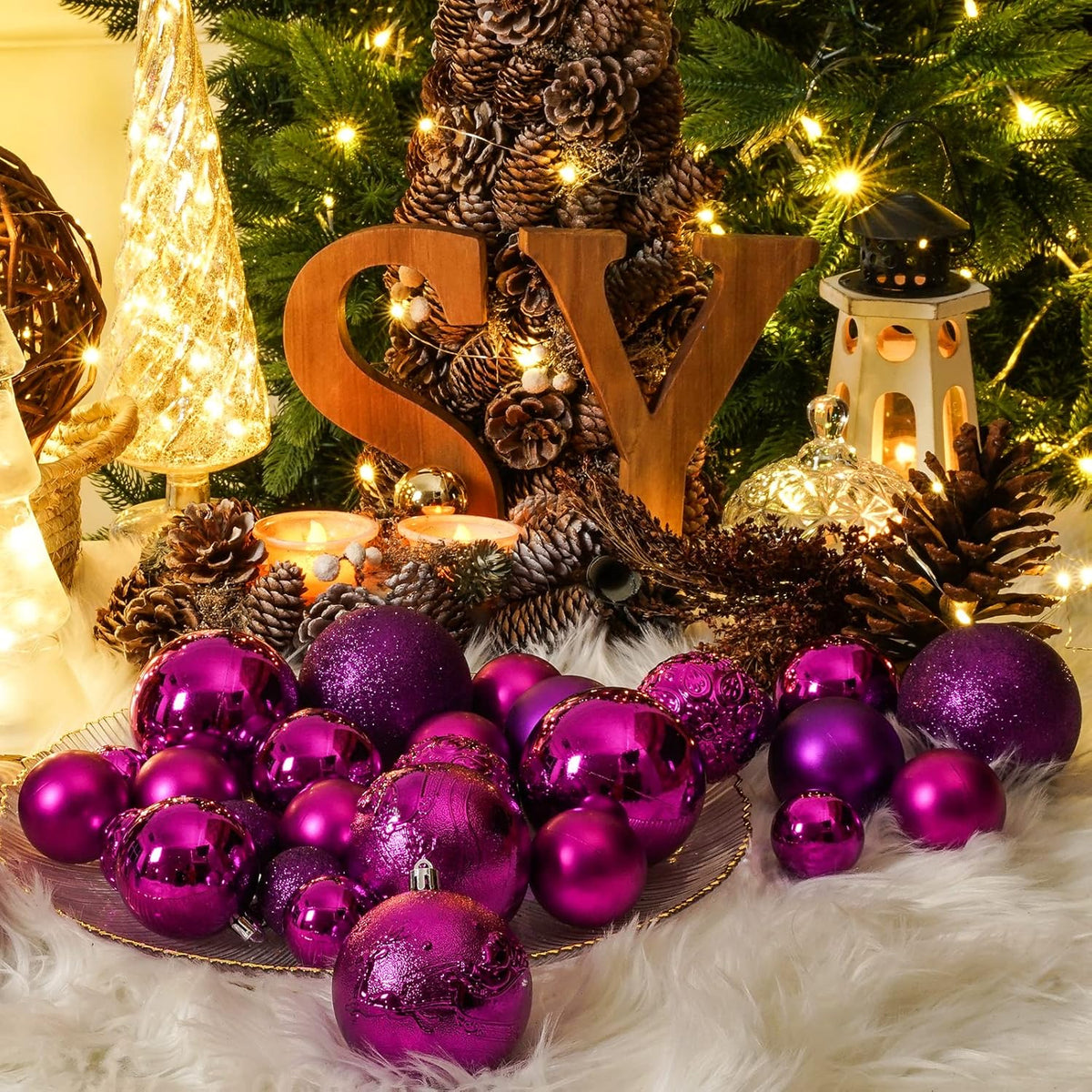 Purple Christmas Ball Ornaments for Christmas Decorations - 45 Pieces Xmas Tree Shatterproof Ornaments with Hanging Loop for Holiday and Party Decoration