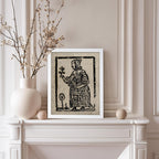Poster Master Vintage Woodcut Poster - Retro Medieval Print - Gift for Gothic, Horror Fan - Witch Holding a Plant, Magic, Spell, Herbalist - Wall Decor for Bedroom, Dorm, 11x14 White Framed