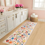PLHXFR 2x6 Washable Runner Rug：Floral Indoor Kitchen Soft Carpet Beige | - Image 5