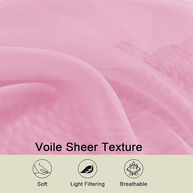 Pink Sheer Curtains 84 Inches Long 2 Panels, Soft Airy Light Filtering Curtains - Image 3