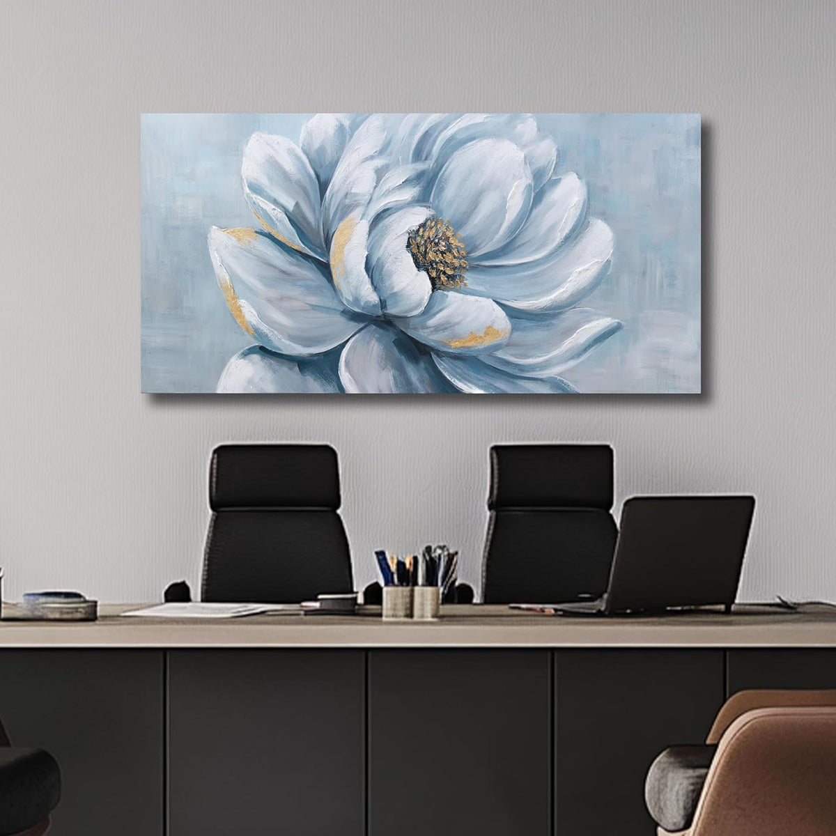 Belmrxne Floral Wall Art Blue and White Wall Decor Modern funky Canvas Painting Minimalist Artwork for Living Room Bedroom Dining Room Office Home Decor Aesthetic 20x40inch