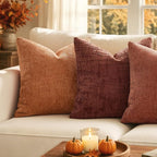 MIULEE Chenille Textured Fall Throw Pillow Covers Rust 18x18 Set of 2 | Slubby - Image 2