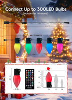 Brightown C9 LED Christmas Lights Outdoor, 100 LED RGB Smart Christmas Tree Lights with Music Sync APP Controlled, Waterproof Connectable C9 String Lights for Indoor House Party Patio Garden Decor