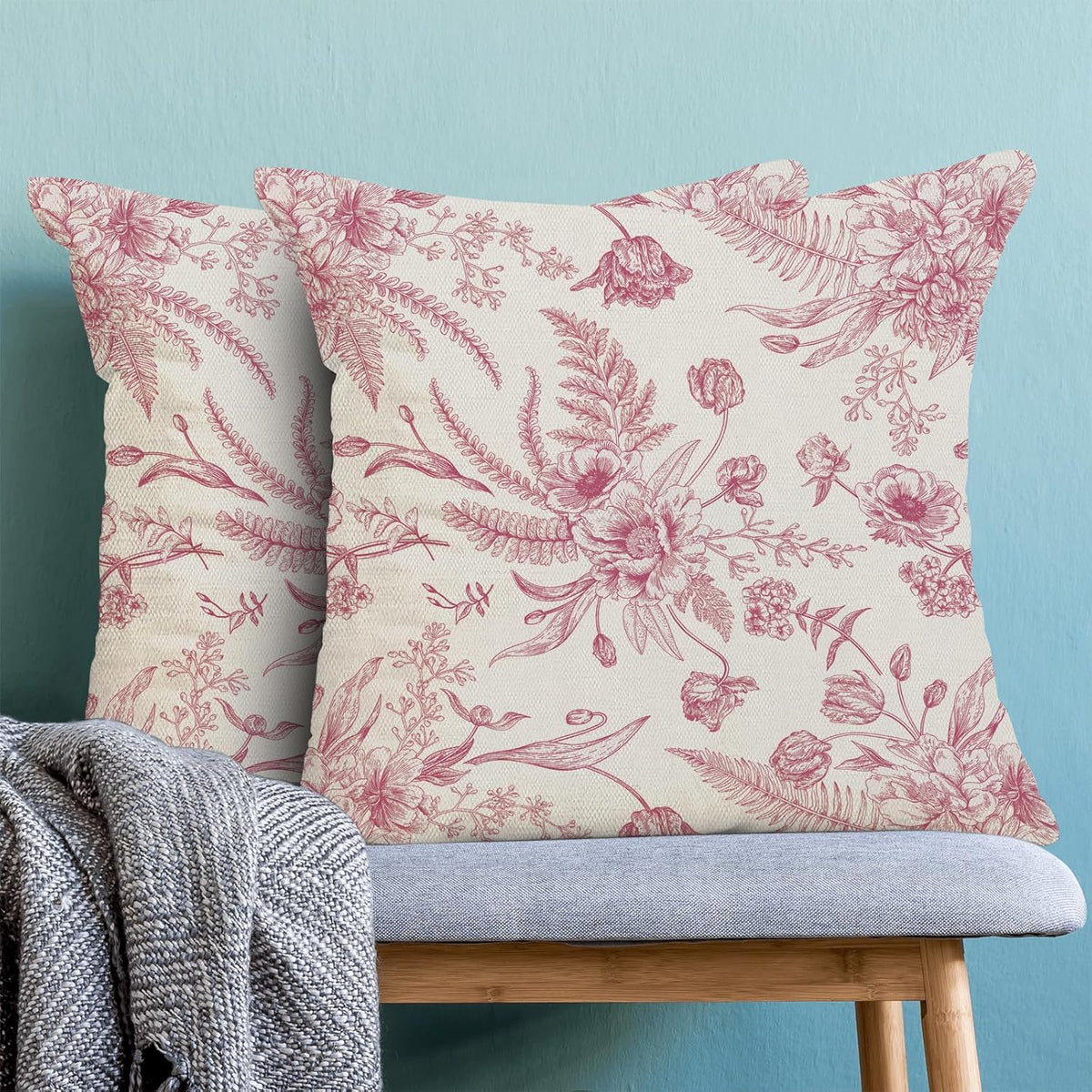 CXMEIFLY Hot Pink Spring Pillow Covers 18 x 18 Inch Set of 2 for Chinoiserie Flowers Decor Throw Pillows Floral Leaves Seasonal Plant Outdoor Decorative Cushion Cases for Couch Bed Decorations