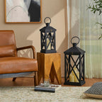 Glitzhome Modern Farmhouse Wooden Lantern Hanging Decorative Candle Lantern for Outdoor & Indoor Black Set of 2 (No Glass)