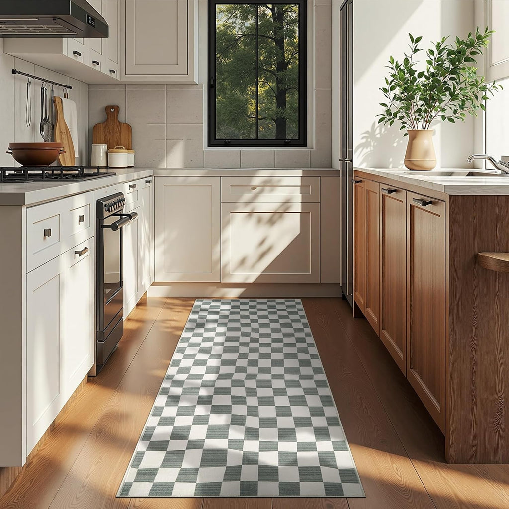 jinchan Runner Rug 2x6 Hallway Washable Modern Checkered Geometric Lattice Kids Bedroom Rug Indoor Floor Cover Non Slip Soft Carpet for Nursery Room Kitchen Laundry Room Home Grey