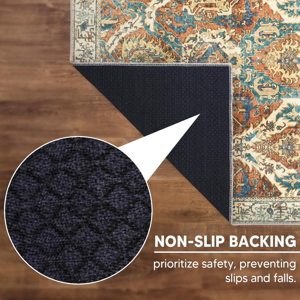 Keen Home Design 9x12 Rug - Machine Washable Area Rug with Non-Slip Backing, Ideal for Living Room, Dining Room, Bedroom - Vintage, Easy Clean, Durable, Low Pile Rug - (9' x 12')