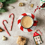 Whaline Christmas Candy Cotton Coasters Red White Peppermint Handmade Braided Drink Coasters Absorbent Cup Mats for Xmas Holiday Party Home Table Decor, Set of 4