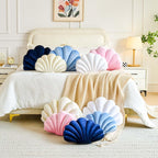 White Seashell Throw Pillows, Shell Shaped Throw Pillows, 13 Inch Soft Velvet Home Decorative Pillow Plush Cushion for Bed Couch Living Sofa Room Decor Accent Throw Pillow