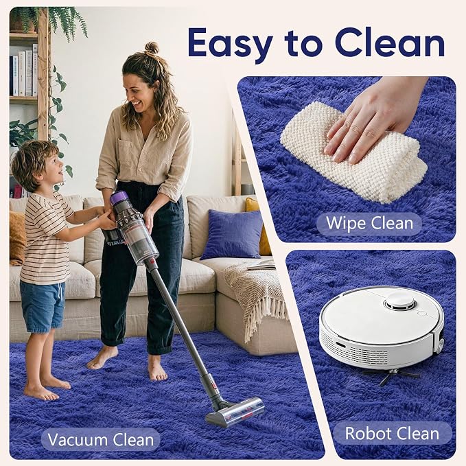 Noahas 9x12 Extra Large Royal Blue Fluffy Area Rug Non-Slip - Image 8
