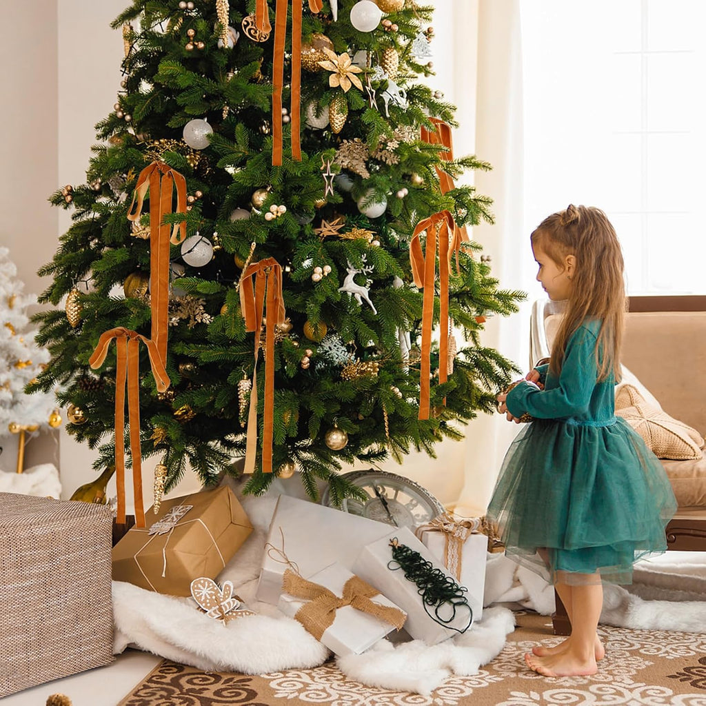 Draupnir 10 Pcs Velvet Christmas Bow 23.62x15.75 inch Velvet Bows for Christmas Tree Topper Staircase Wreath Large Bow for Christmas Indoor Outdoor Decoration(Dark Coffee)