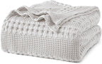 PHF 100% Cotton Waffle Weave Blanket Queen Size, Soft Lightweight Breathable Cozy Summer Blankets for Bed, Luxury Aesthetic Woven Bedding for Home Decor, 90"x90", Light Grey