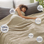 PHF Ultra Soft Waffle Weave Blanket King Size 104"x 90"- Washed Lightweight Breathable Cozy Woven Blanket for Bed - Aesthetic Decor for Couch Bedding Sofa Home Car - Khaki